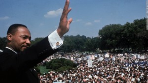 DISTRICT OF COLUMBIA, UNITED STATES - AUGUST 28:  Dr. Martin Luther King Jr. addressing crowd of demonstrators outside the Lincoln Memorial during the March on Washington for Jobs and Freedom.  (Photo by Francis Miller/Time & Life Pictures/Getty Images)